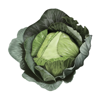 A green, leafy cabbage drawn by our local artists